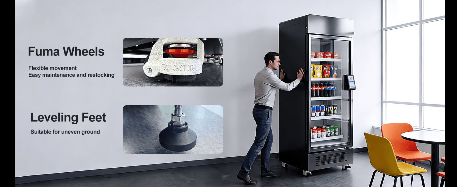 Khả năng di chuyển cấp công nghiệp với bánh xe Fuma chịu tải nặng giúp triển khai ổn định trong không gian thương mại.